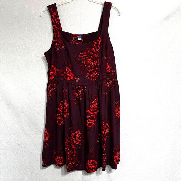 Old Navy Dresses & Skirts - Old Navy Burgundy Orange Sun Mini Dress Fit Flared Floral Classic Summer Sz XL